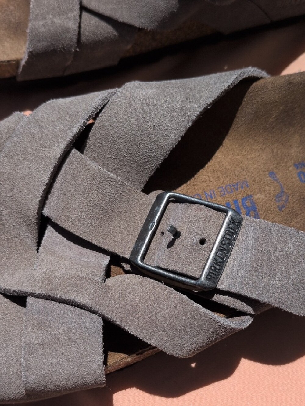 Birkenstock Gray Suede Crisscross Slide Sandals with Buckle - Picture 5 of 6